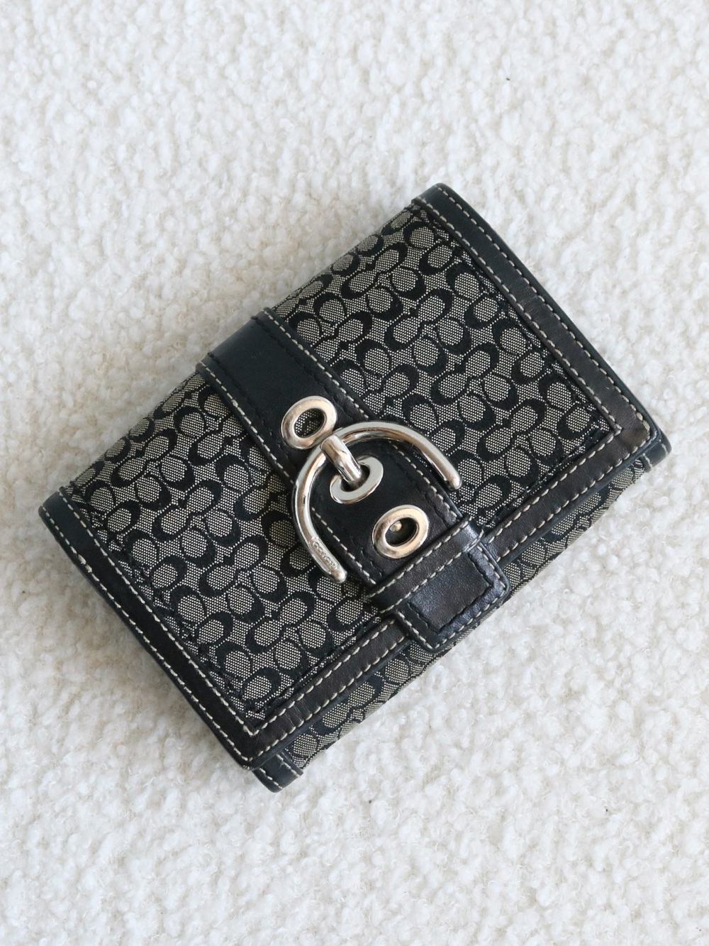 Vintage Coach SoHo Small Bifold Wallet Black Signature Jacquard Silver Hardware